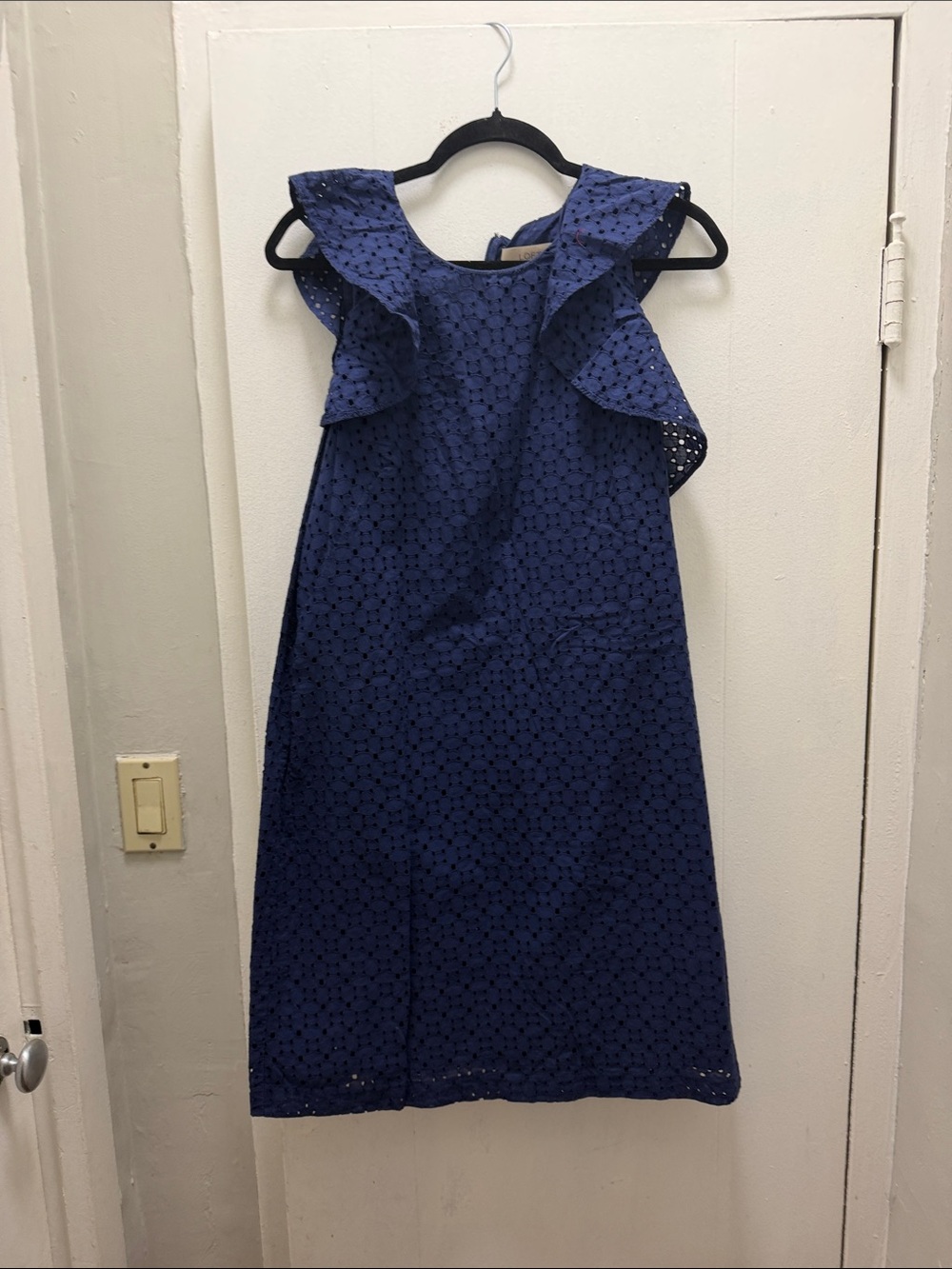 LOFT Navy Eyelet Ruffle Shift Dress